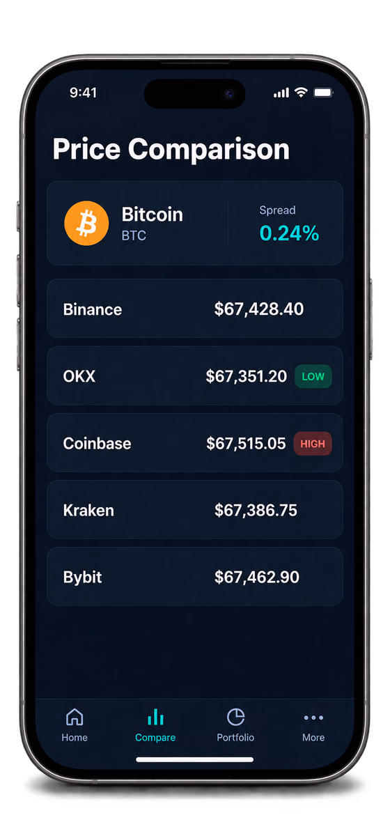 한 코인의 주요 거래소별 시세를 보여주는 BitPulseHub 시세 비교 화면